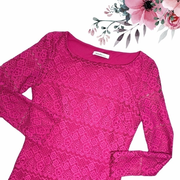 Laundry By Design Nordstrom Pink Lace Belle Sleeve Mini Dress Size 8 - Picture 1 of 16